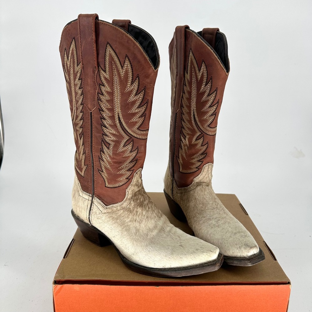 Rock Em Boots Brown Cowhide Snip Cowgirl Rodeo Western Boots Women's 7